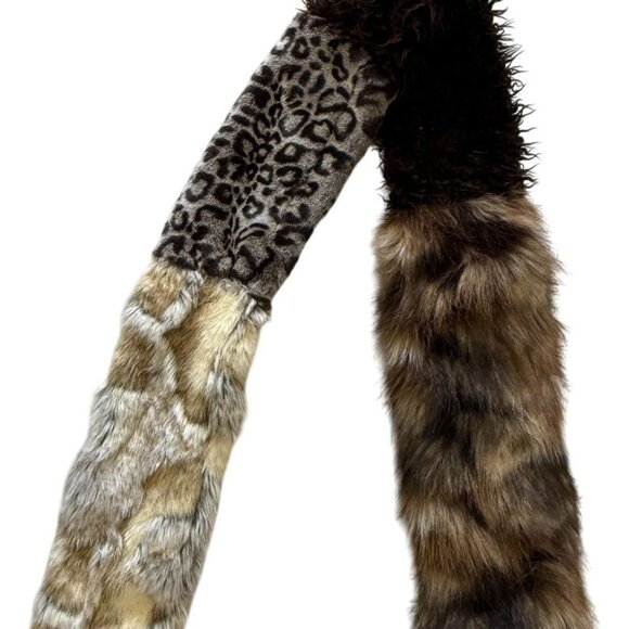 Luxury Faux Fur Scarf With Leopard Print Mixed Textures 56" Long Fun Chic - Picture 1 of 4